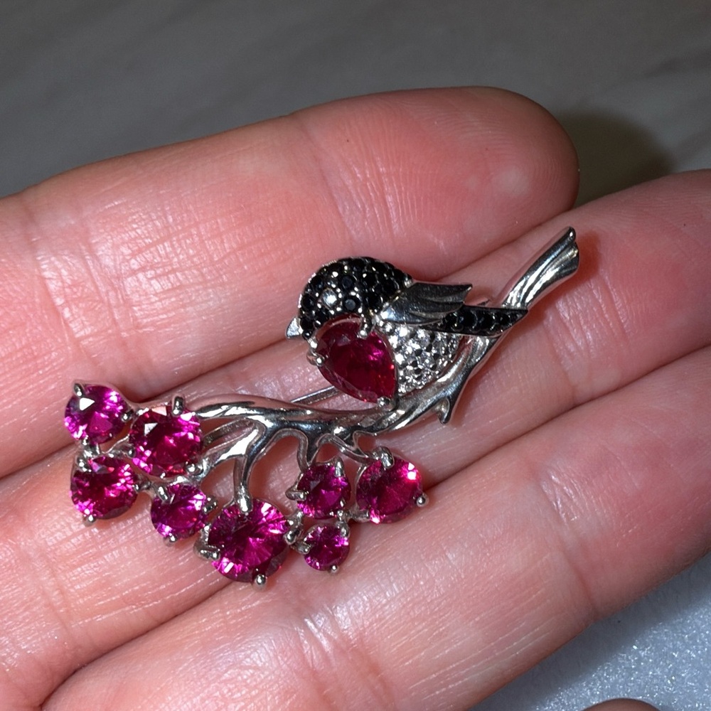 Elegant Silver and Red Crystal Brooch - Picture 2 of 4